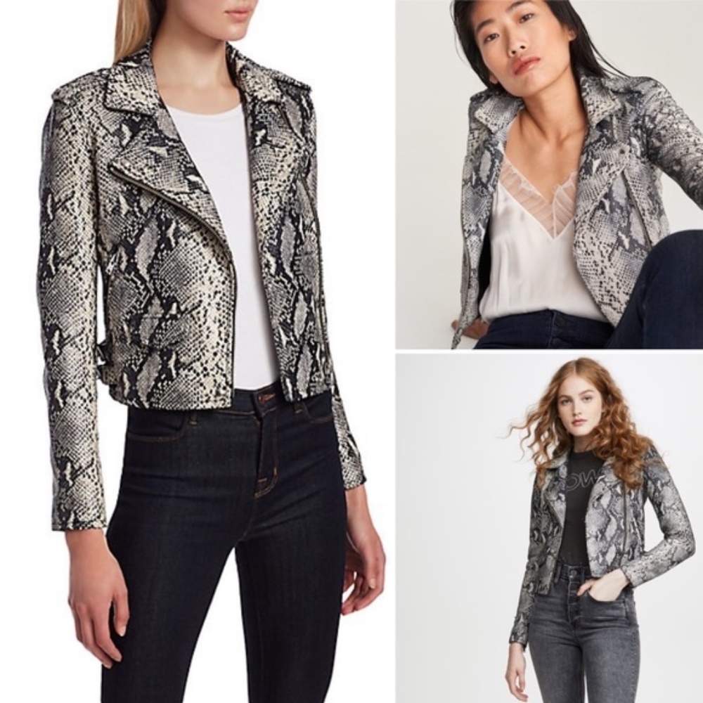 IRO Python Snake Print Cropped Moto Lamb Leather Jacket Women's 34 US XS 0 NWOT
